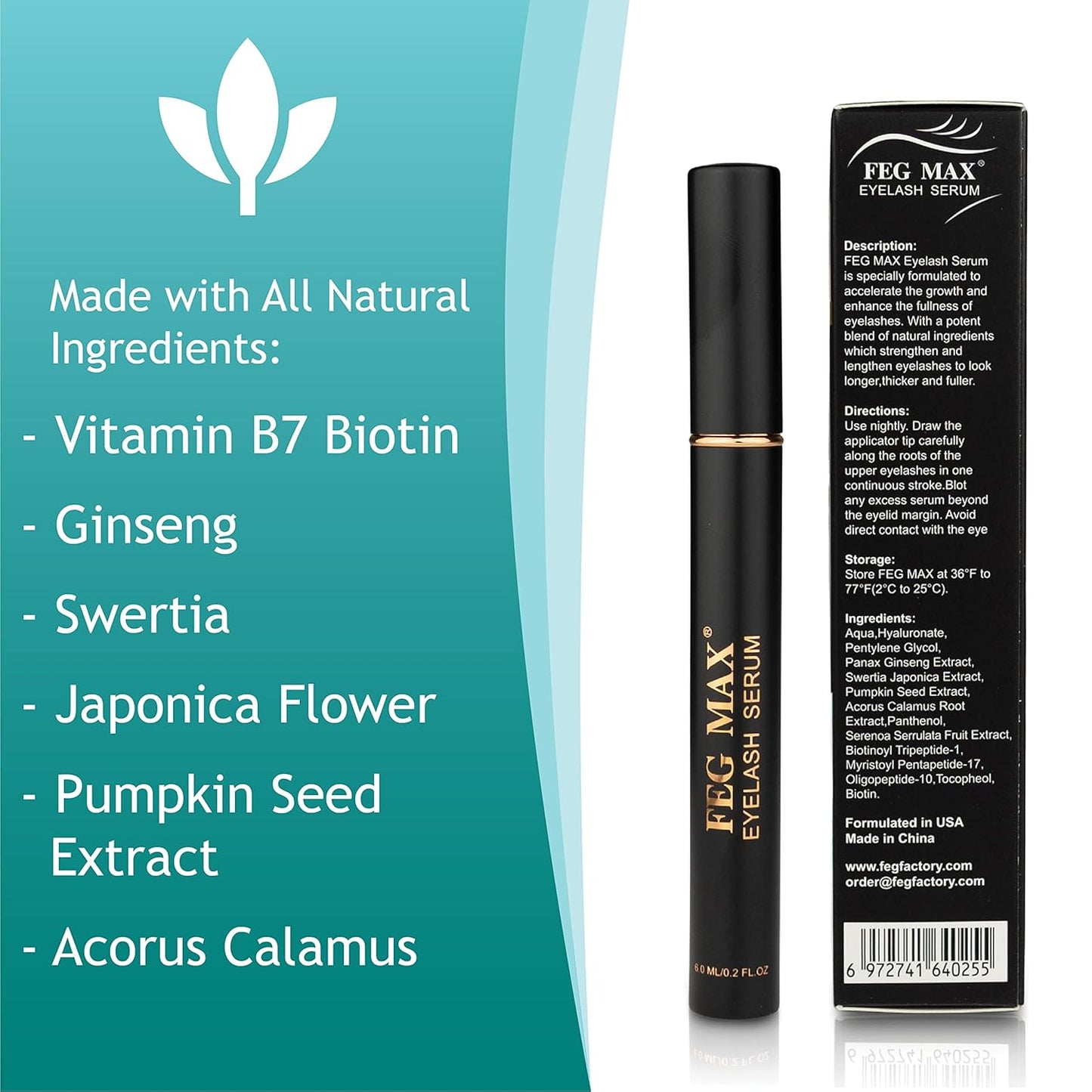 FEG Max Eyelash Serum | For Lash and Brow | Fast Effective Growth Creates Longer & Darker Eyelashes | Natural Eyelash Serum to Grow Lashes | 6 mLntitled 5Oct_15:57