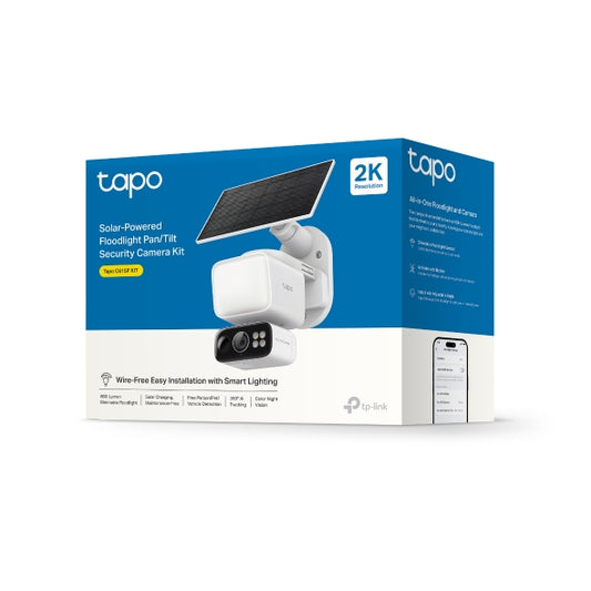 Tapo C615F KIT
Solar-Powered Floodlight Pan/Tilt Security Camera Kit