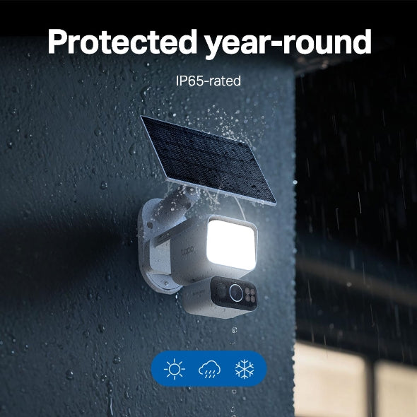 Tapo C615F KIT
Solar-Powered Floodlight Pan/Tilt Security Camera Kit