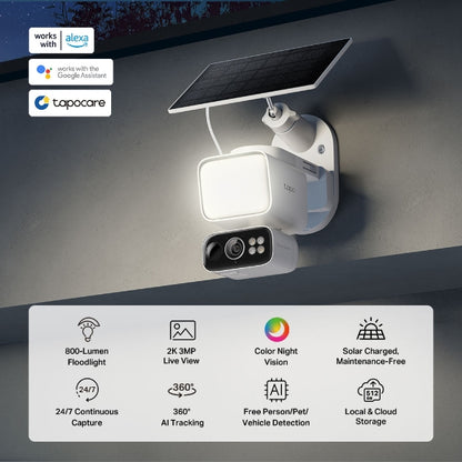 Tapo C615F KIT
Solar-Powered Floodlight Pan/Tilt Security Camera Kit