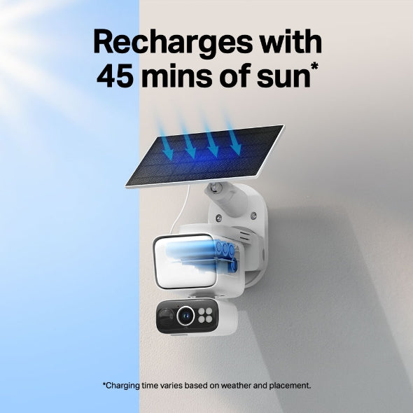 Tapo C615F KIT
Solar-Powered Floodlight Pan/Tilt Security Camera Kit